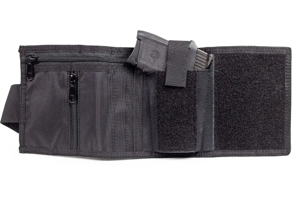 Black nylon concealed carry wallet ideal for first responders, firefighters, and police