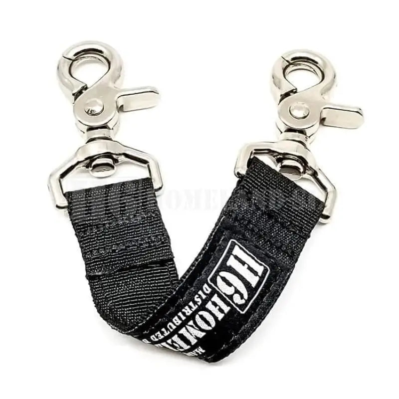 Black nylon anti sway strap with metal clips for tactical radio or military-grade use