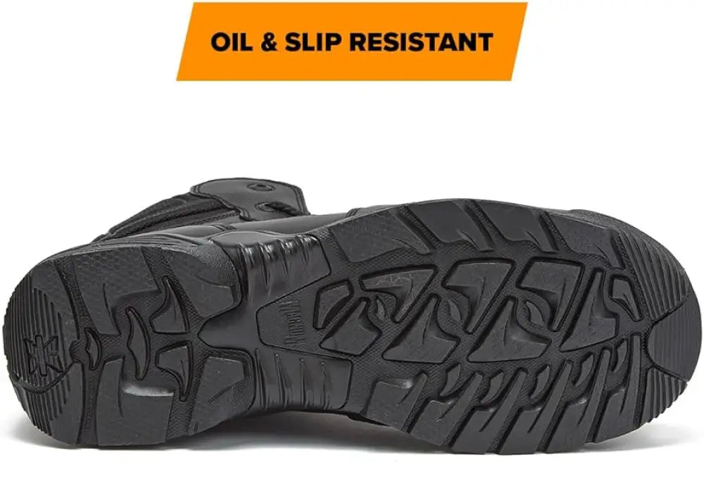Black oil and slip-resistant boot sole on STEALTH FORCE 6’’ Tactical Work Boots for First Responders