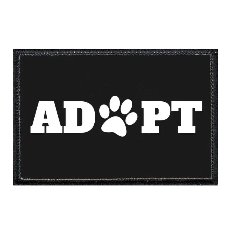 Black Adopt Paw patch with velcro loop surface featuring paw print as O