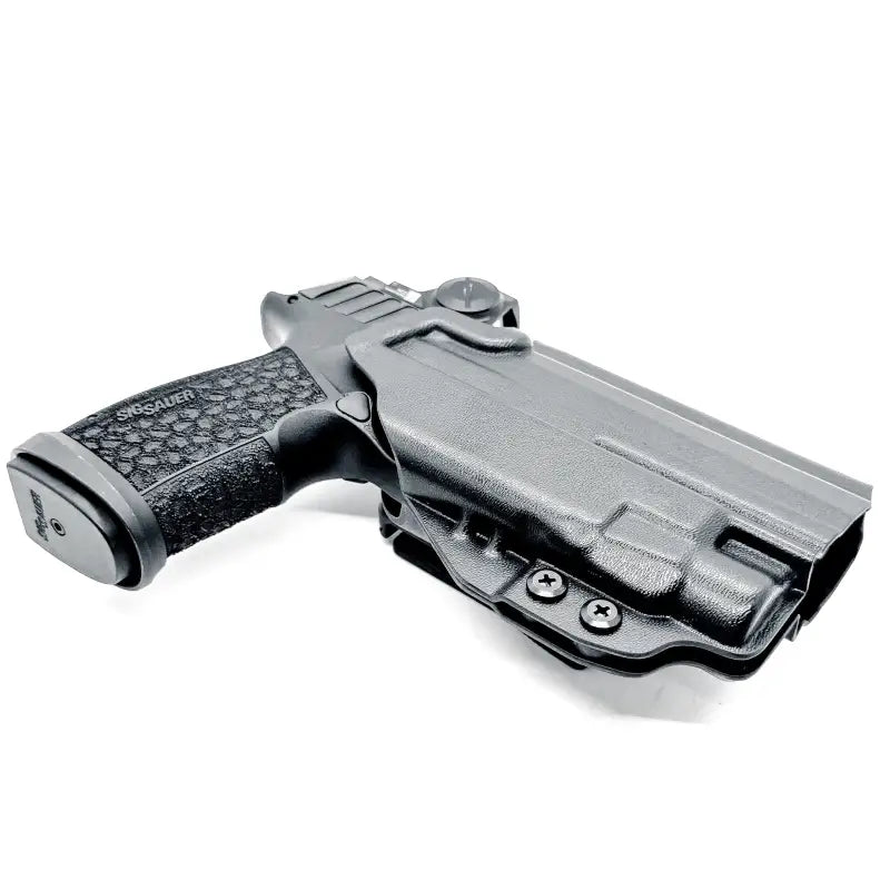 Black pistol with Streamlight TLR-7 HL-X in Sig Sauer holster for OWB carry