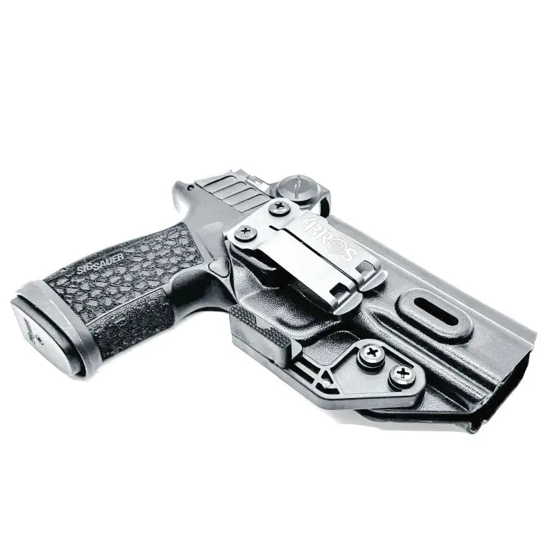 Black pistol in a holster for Sig Sauer P365-FUSE IWB Holster, firearm accessory
