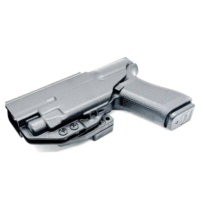 Black Glock 17 with Streamlight TLR-7 in IWB holster with enhanced retention and light mounted