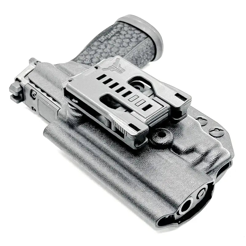Black P365-FUSE Sig Sauer holster with light mounted and adjustable belt clip
