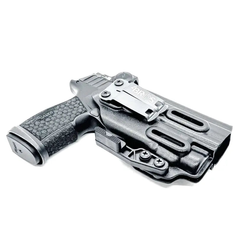 Black Sig Sauer P365-FUSE IWB holster with metal belt clip and magazine pouch