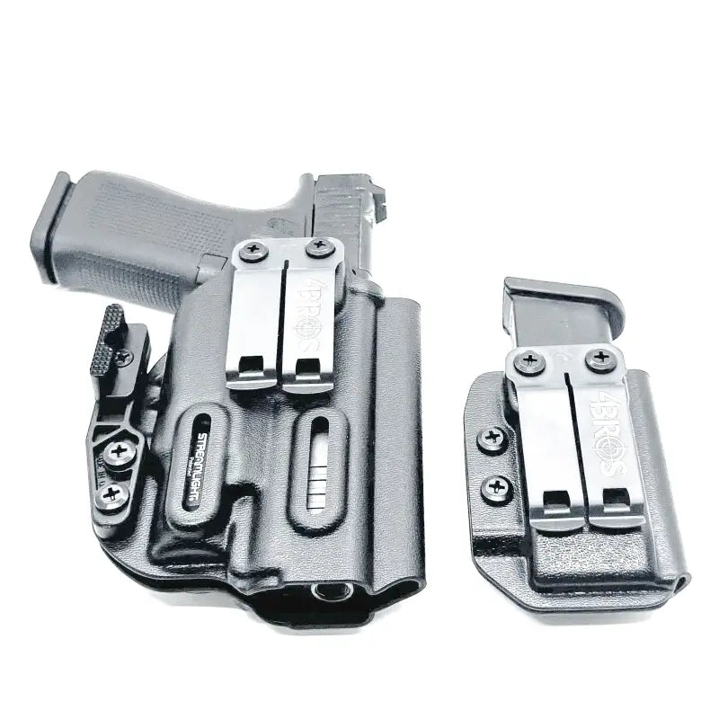 Black Glock 43X & 48 MOS TLR-7 holster with magazine carrier for inside waistband concealment