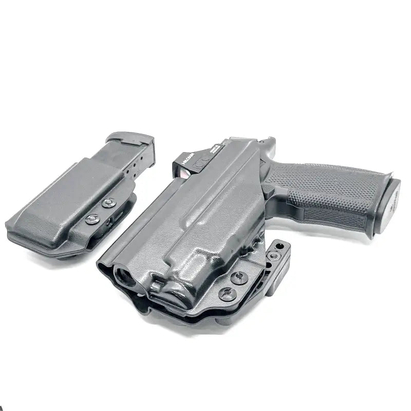 Black pistol and magazine in holsters from Four Brothers Holsters for Sig P365-XMACRO