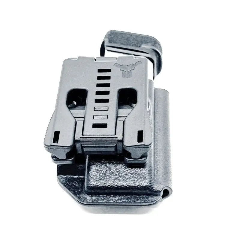 Black plastic gun holster for Hellcat Pro OWB Magazine Pouch with four Brothers Holsters and adjustable retention