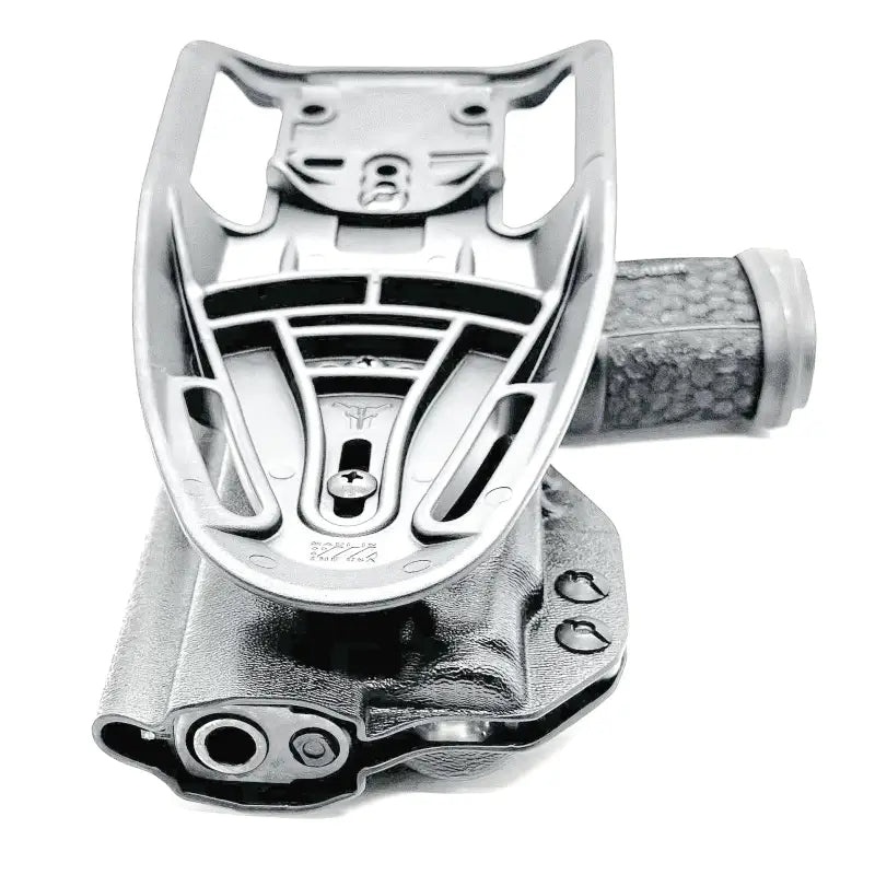 Black plastic Sig Sauer P365-FUSE holster with light grey weapon-mounted light bracket