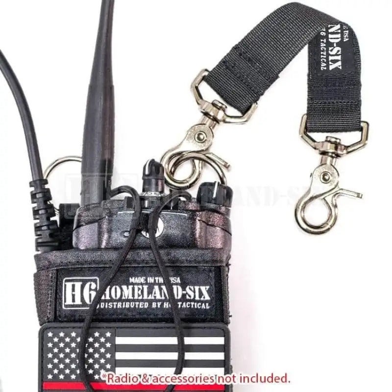 Black radio with lanyard featuring military-grade nylon for anti sway strap and tactical use