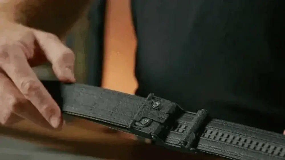 Black ratchet belt shown in X5 BUCKLE Tactical Nylon Gun Belt 1.5 inch
