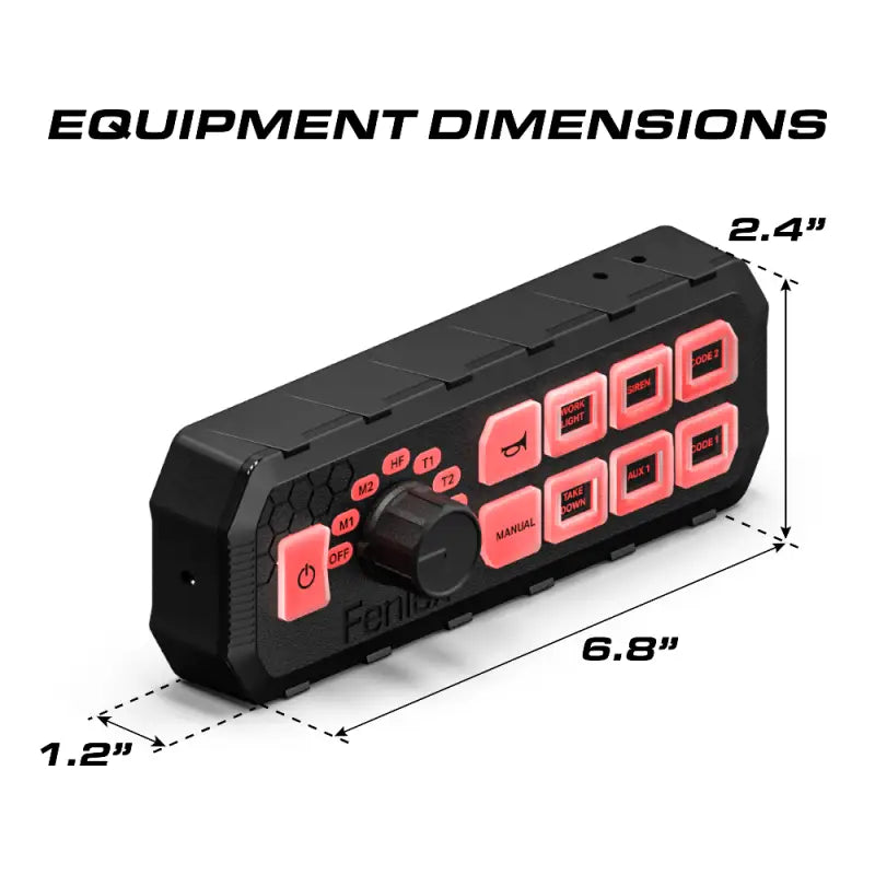Feniex Typhoon full-function siren control panel with labeled buttons for first responders