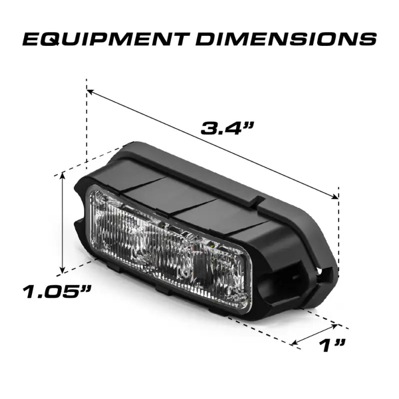 Black rectangular LED light for surface mount applications on firefighter equipment
