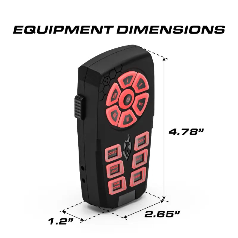 Black remote control with red buttons for Feniex Typhoon Handheld Siren upgrade