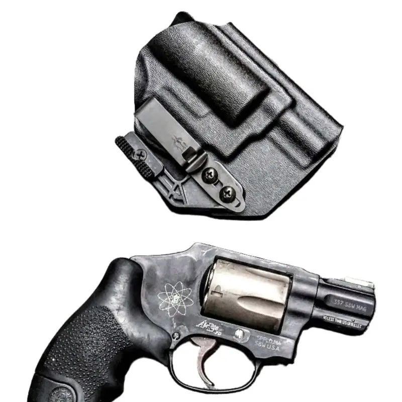 Black revolver handgun with professional grade IWB holster for J-Frame Revolver