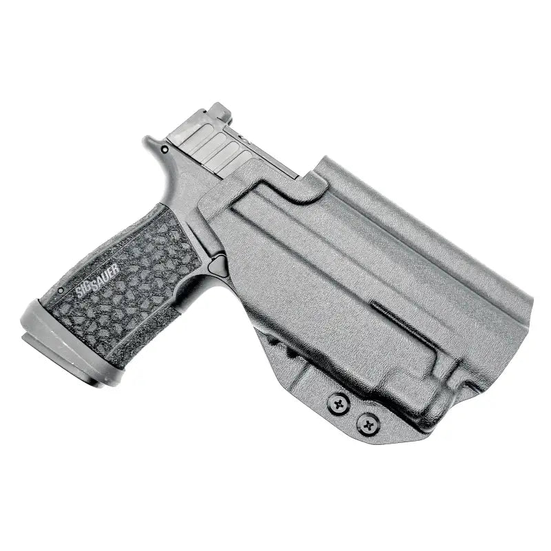 Black Sig Sauer P365-FUSE pistol with light mounted in fitted OWB holster
