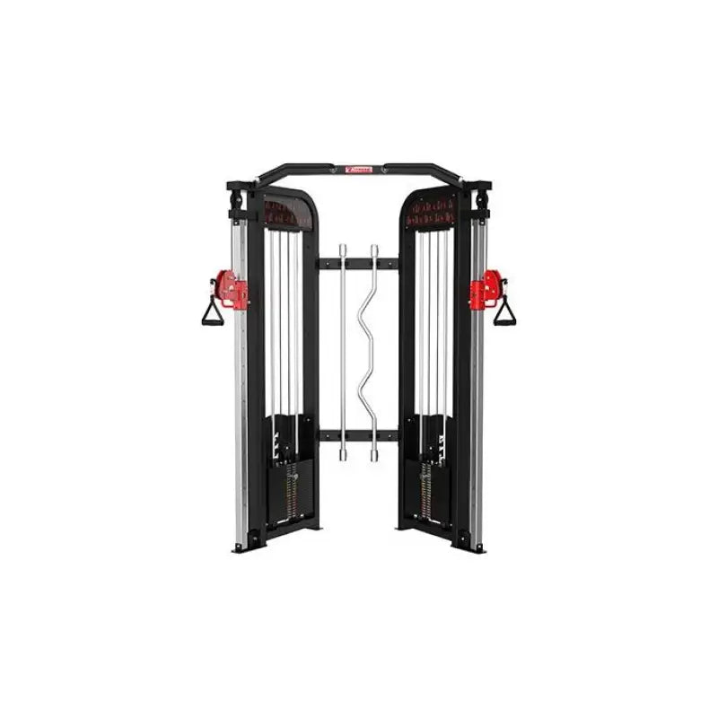 Black and silver cable machine with weight stack for SFE Commercial Functional Trainer