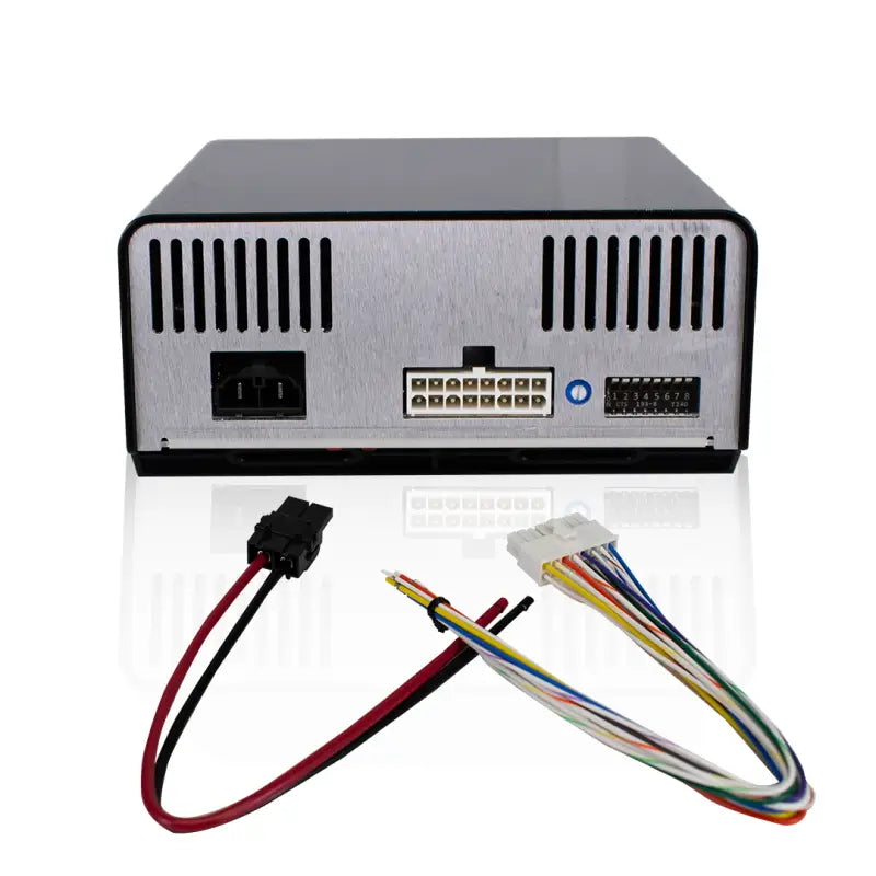 Black and silver dual siren electronic device with connection ports for first responders
