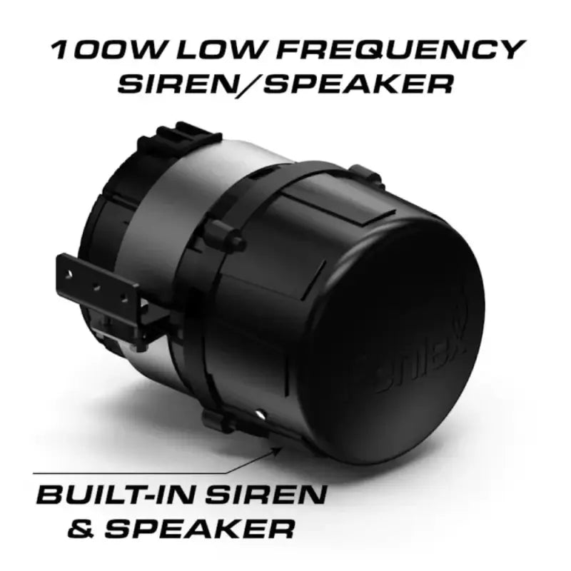 Black and silver Feniex Hammer low-frequency siren for first responders and current sirens