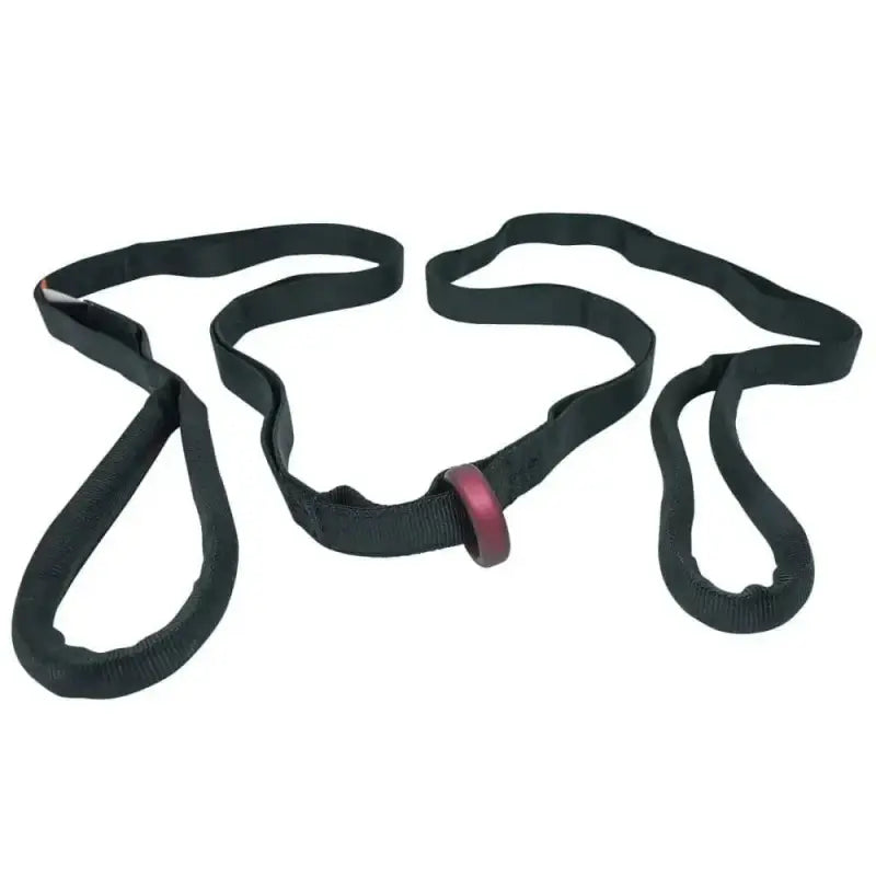 Black stretchy multi-loop rescue strap with pink loop connector and rigging ring