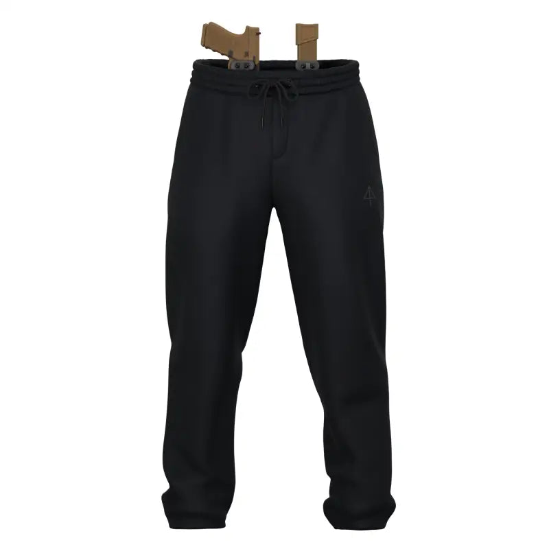 Black Sweatpants with Holstered Handgun Featuring Carrier Retention Waistband and Patented Carrier