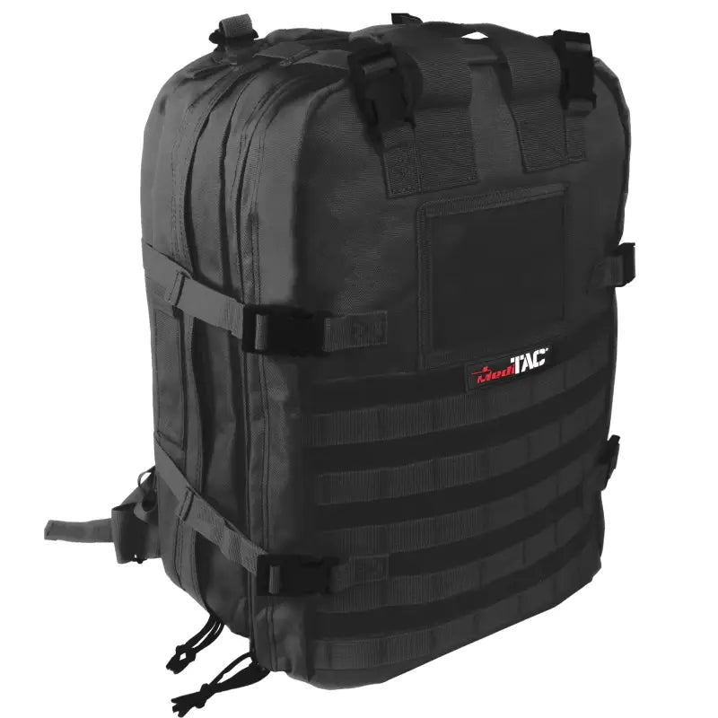 Black tactical backpack for medical pack, ideal for first responders and firefighters