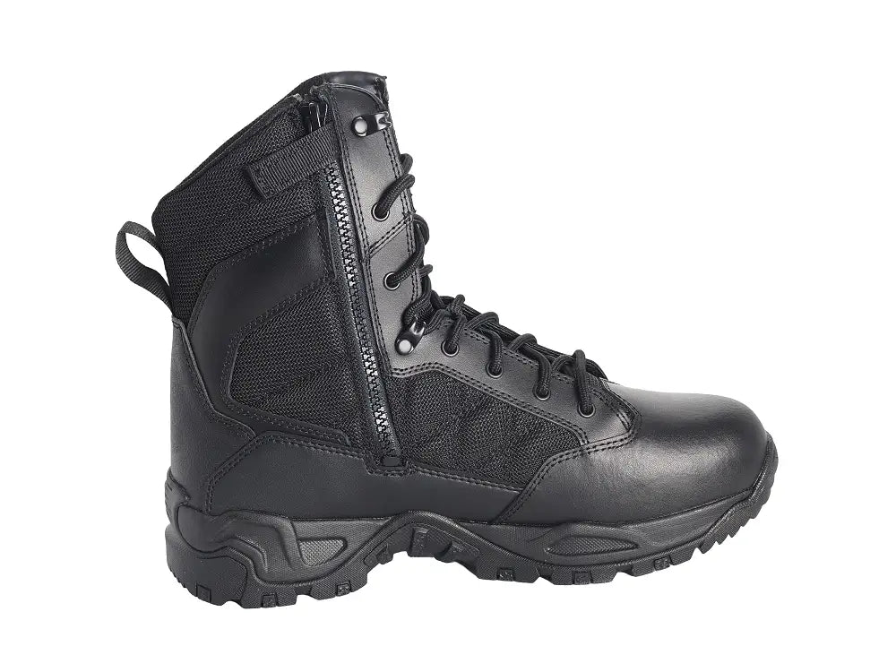 Black tactical boot with side zipper from Smith & Wesson provides excellent comfort and durability