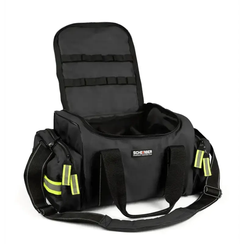 Black tactical duffle bag with neon yellow accents, ideal for EMS trauma and professional essentials
