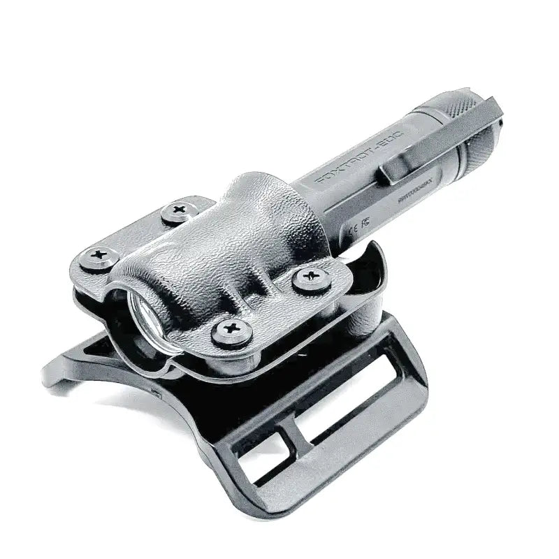Black Sig Sauer flashlight carrier with safariland qls fork for belt attachment