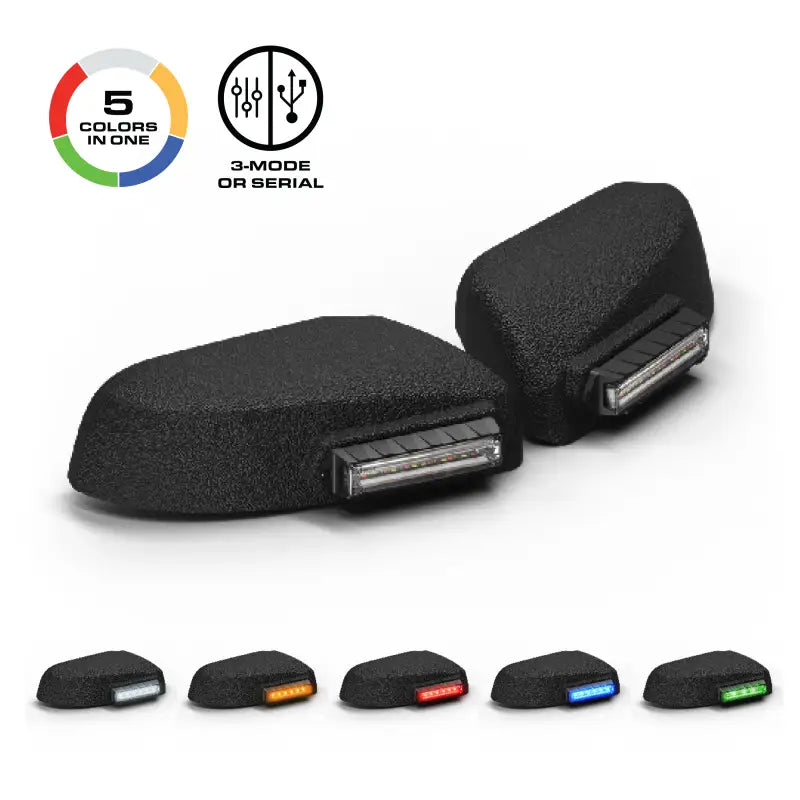 Black textured LED safety lights on Feniex Q Series Mirror Mount for series mirror setup