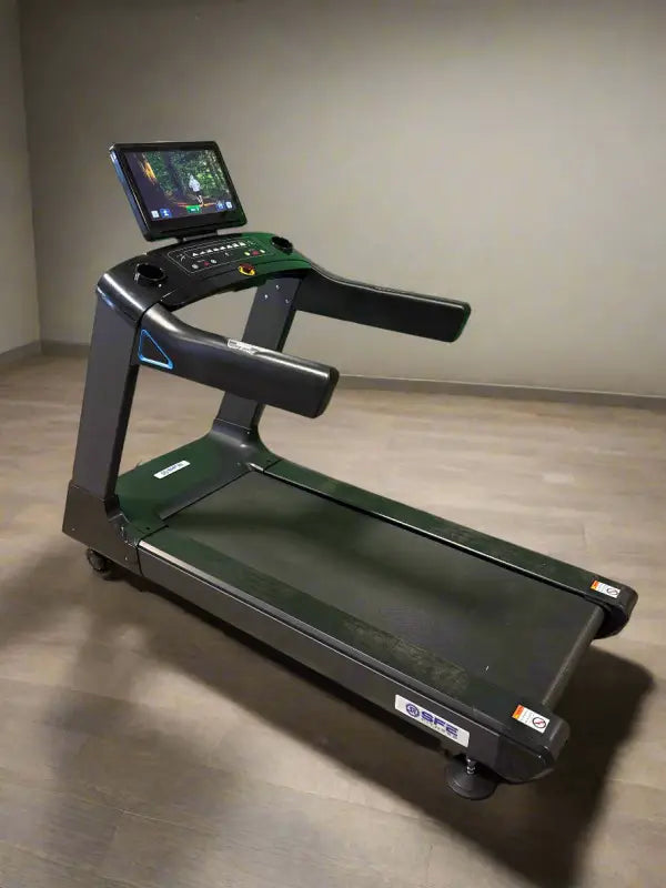 Black SFE X19 Commercial Treadmill with Touch Screen for enhanced workout experience