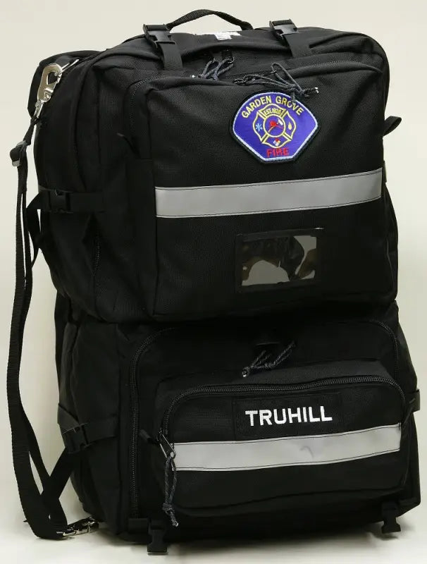 Black ballistic nylon emergency medical bag with ample storage for first responders