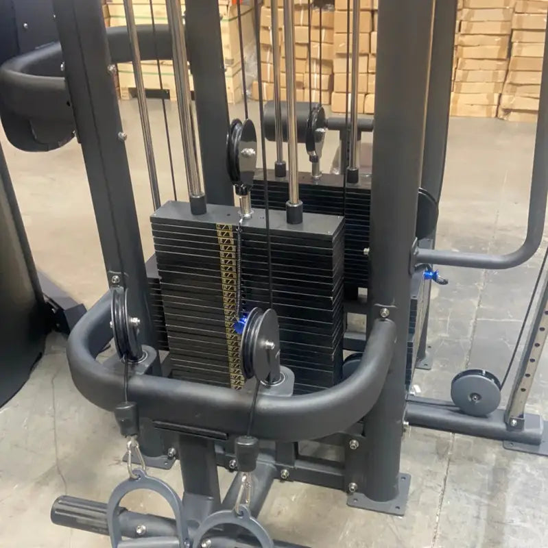 Black weight machine for fitness training on SFE Commercial 4 Station Jungle Gym for first responders