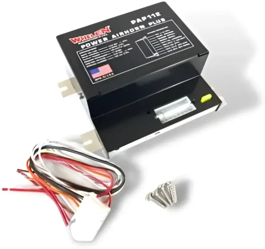 Black Whelen Power Airhorn Plus for public address and public address siren systems