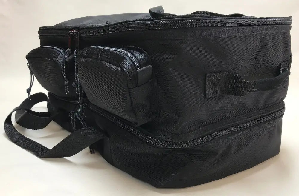Black zippered gear bag with suede leather wrap in Wildland Fire Gear Bag 2 Compartment Funes Style