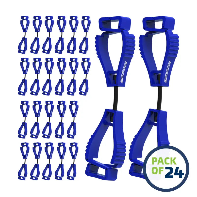 Blue adjustable glove clips for secure and convenient glove clip safety holders