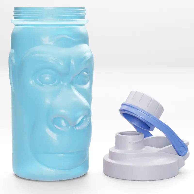 Blue gorilla-shaped water bottle for Harambe Shaker Bottles, a fun shaker bottle option
