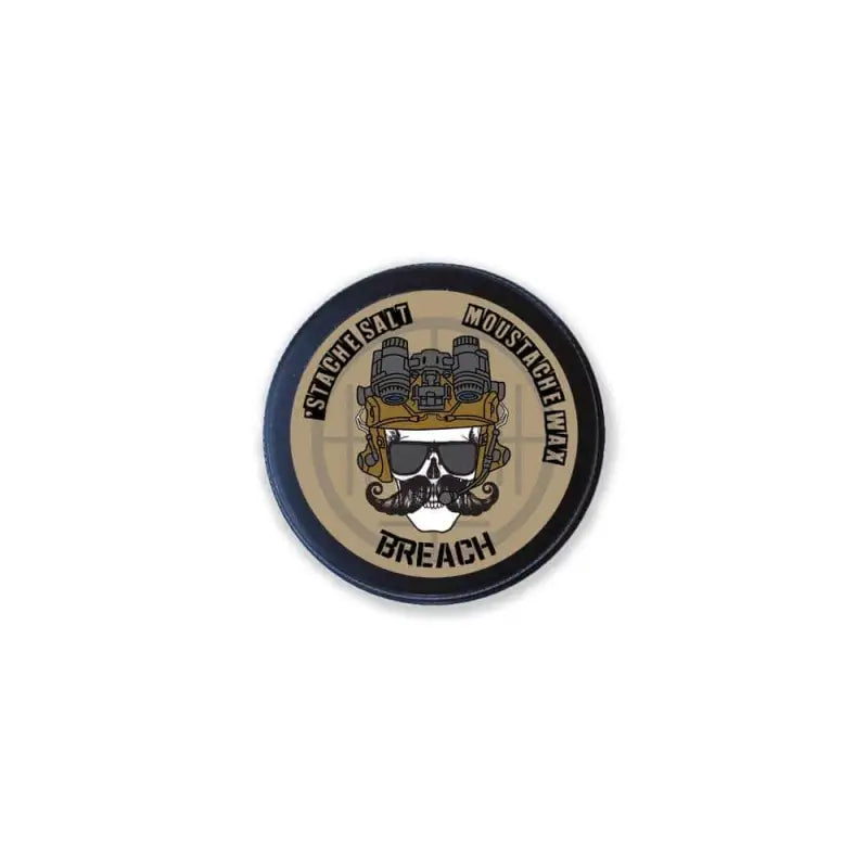 Military patch with tactical helmet design and BREACH text for Breach Moustache Wax Strong Hold