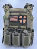 Camouflage tactical plate carrier with pouches and patches, Redemption Tactical Crusader 2.0