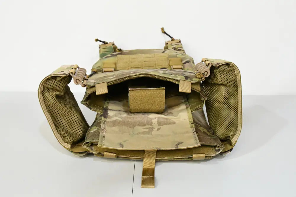Camouflage tactical vest with modular webbing and mesh lining for Redemption Tactical plate carrier fits 10x12 plates