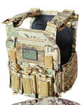 Camouflage tactical vest with pouches and American flag patch, Redemption Tactical plate carrier