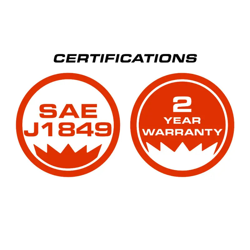 Certifications and warranty seals on Feniex Triton 100W speaker for quality assurance