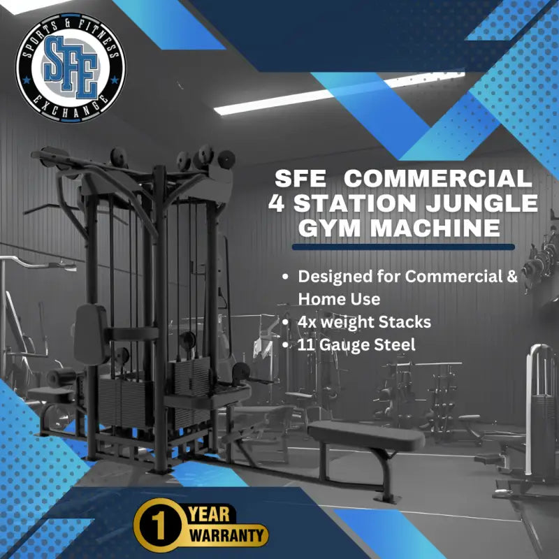 Commercial four-station jungle gym machine with weight stacks for first responders and firefighters