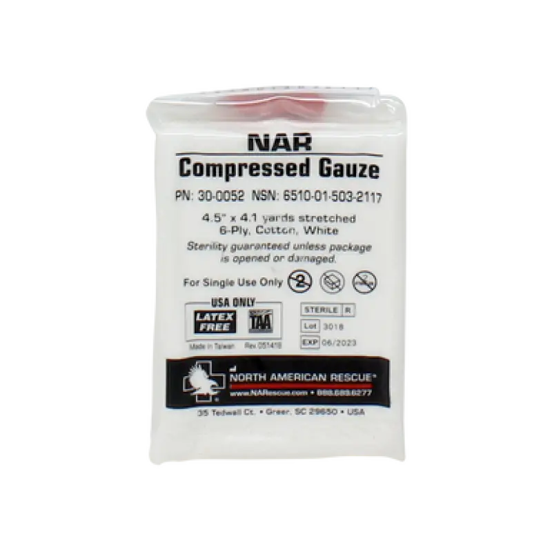 Compressed gauze package for first responders and firefighter bleeding control packs
