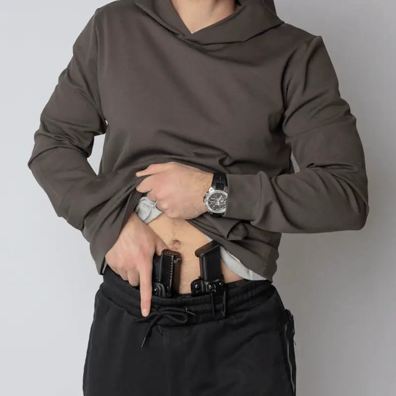 Durable Concealment Hoodie with hand pocket for smooth draws and concealed carry holster
