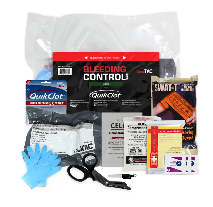 Bleeding control kit for first responders and firefighters with Celox in the Bleeding Control Pack Basic