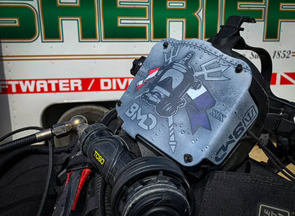 Diver’s rebreather with custom cover for first responders, firefighter, and police use