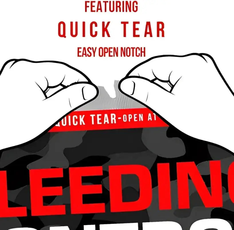 Bleeding Edge Trauma Response package with quick tear notch for first responders and firefighters