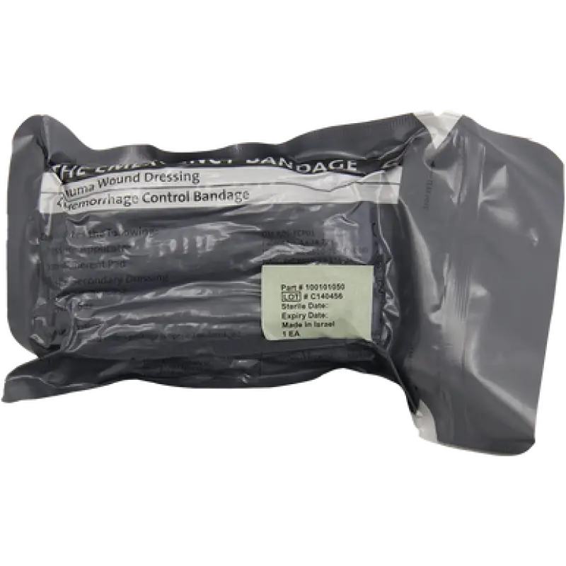 Emergency trauma bandage in sealed packaging from Intermediate Bleeding Control Pack for first responders and firefighters