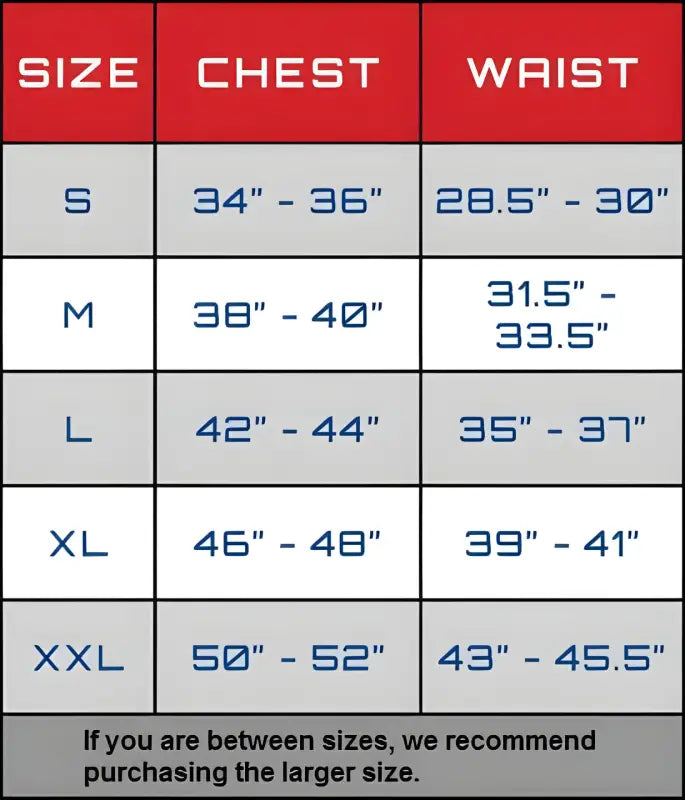 Size chart for Equinoxx Stage clothing, showing chest and waist measurements